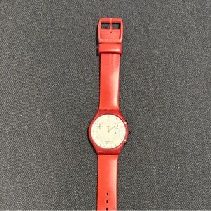 Swatch Red Silicone Strap Watch with Cream Dial